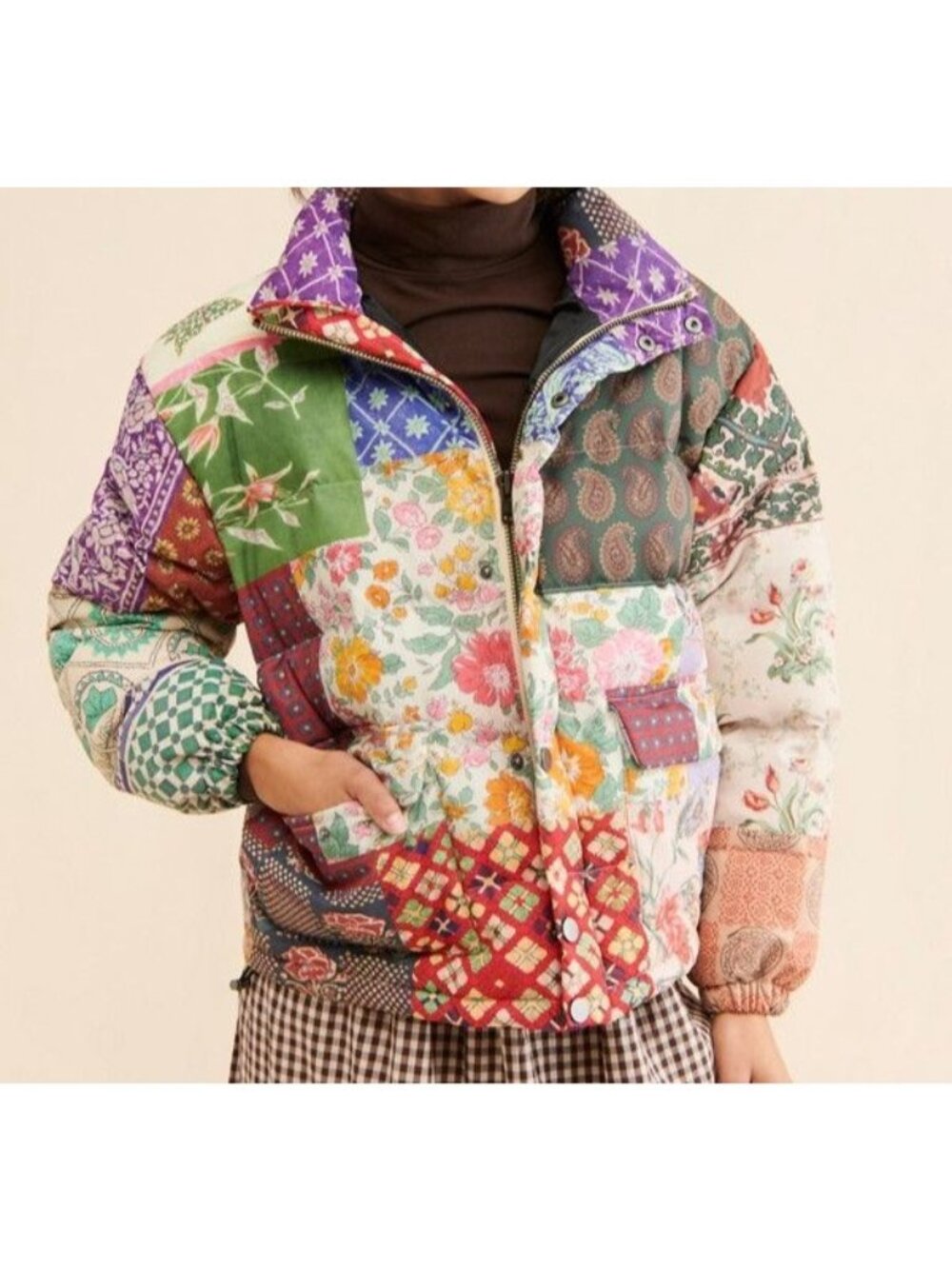Free People Found Multi Print Garden Puffer Jacket Vintage Patchwork Womens S